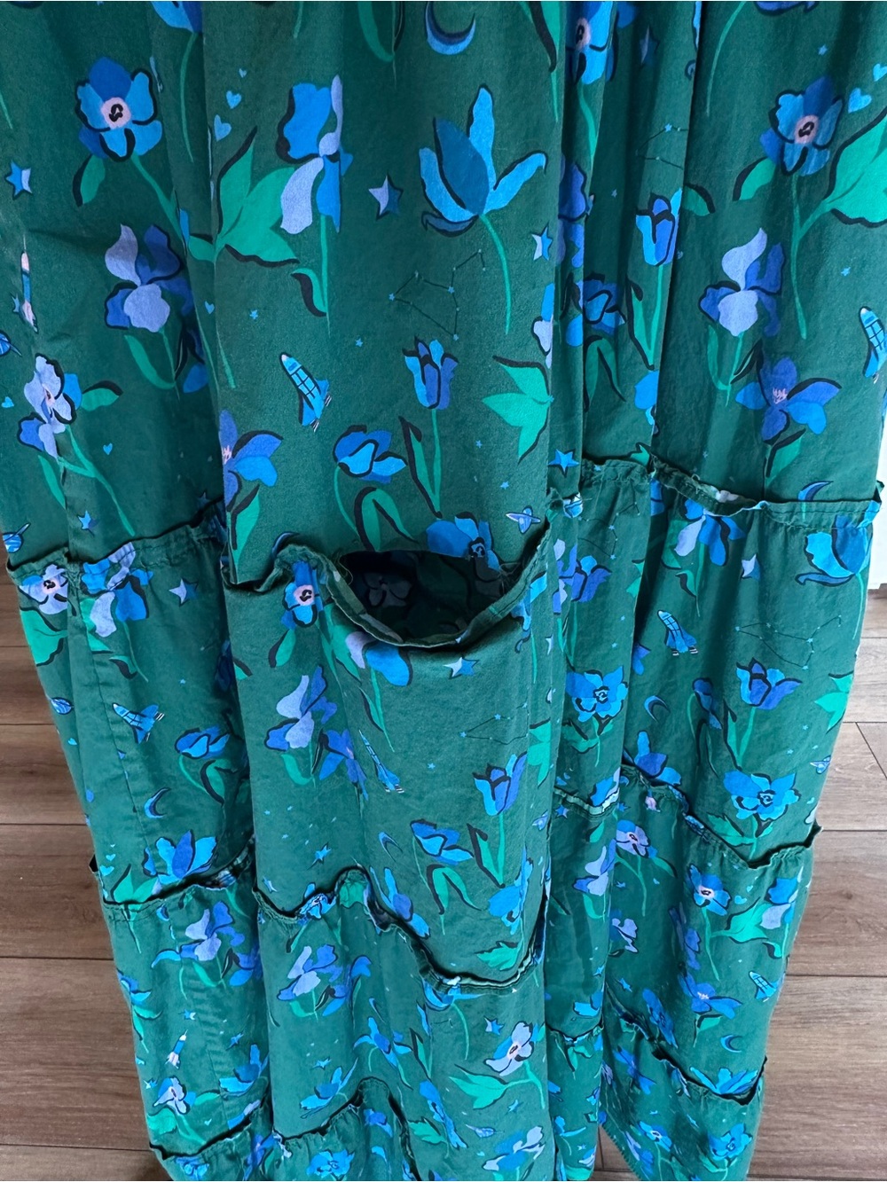 Hill House Green Floral Smocked Maxi Dress with MULTIPLE HOLES - Picture 5 of 7